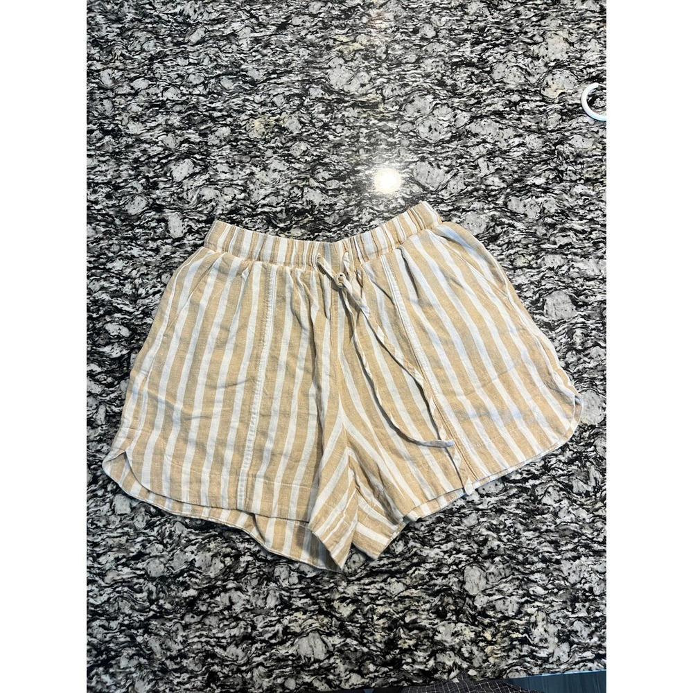 Universal Thread Tan White Striped Linen Blend Drawstring Shorts‎ Womens XS